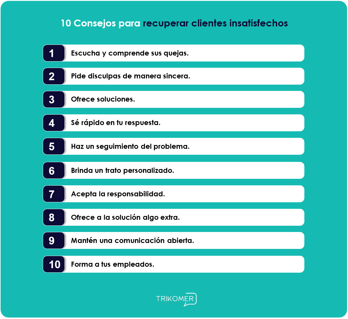 Consejos para recuperar clientes insatisfechos.